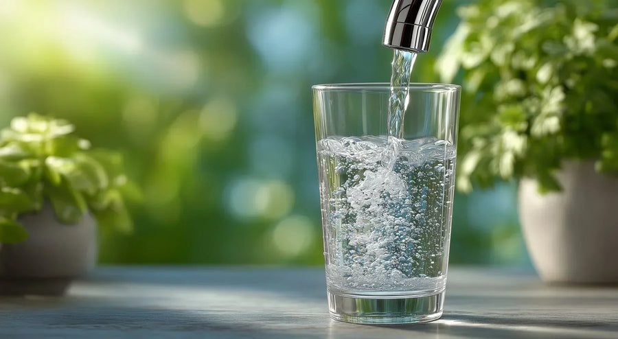 Een glazen beker die wordt gevuld met water, belangrijk voor het gebruik van een waterfilter in Nederland.