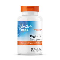 Spijsverterings Enzymen van Doctor's Best in een fles met 90 plantaardige capsules voor spijsverteringsondersteuning.
