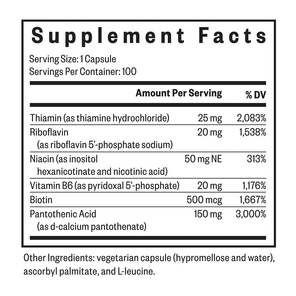 Label with nutrition table for B-Minus B-complex capsules