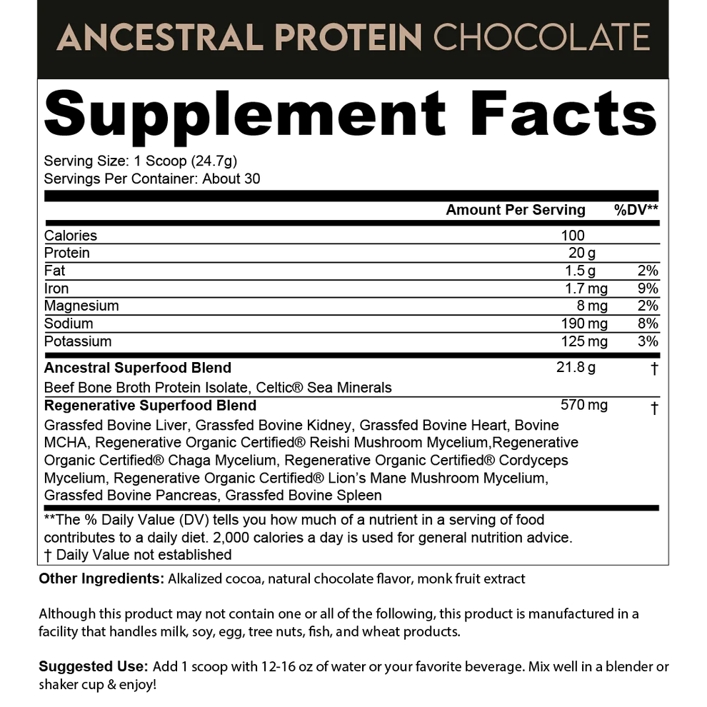 Ancestral Protein Powder - Grass-Fed - Chocolate - 744 grams