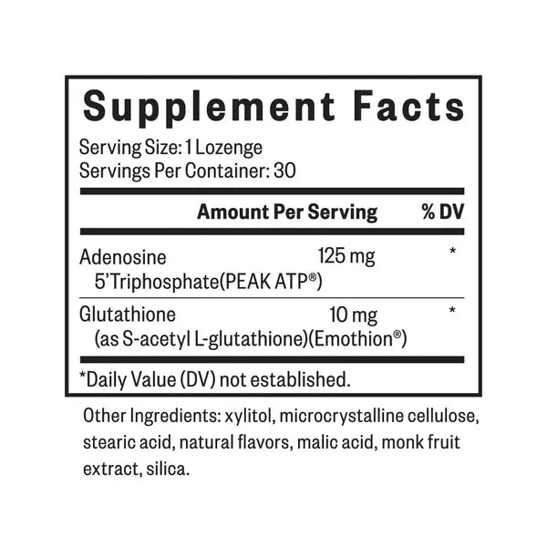 Etiket met voedingswaardetabel van Energy Nutrients zuigtabletten