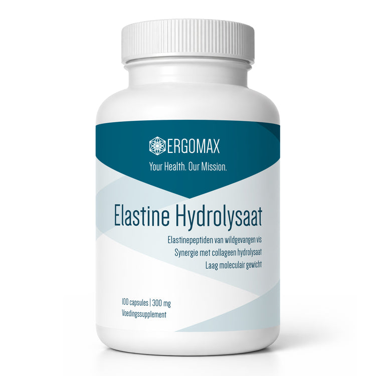 Ergomax-elastinehydrolysaat, 100 capsules met elastinepeptiden afkomstig van in het wild gevangen vis.