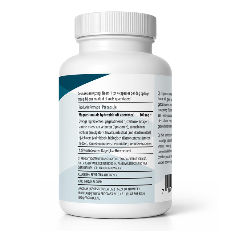 Magnesium - Liposomale formulering - 100 capsules verpakking met gebruiksinstructies.