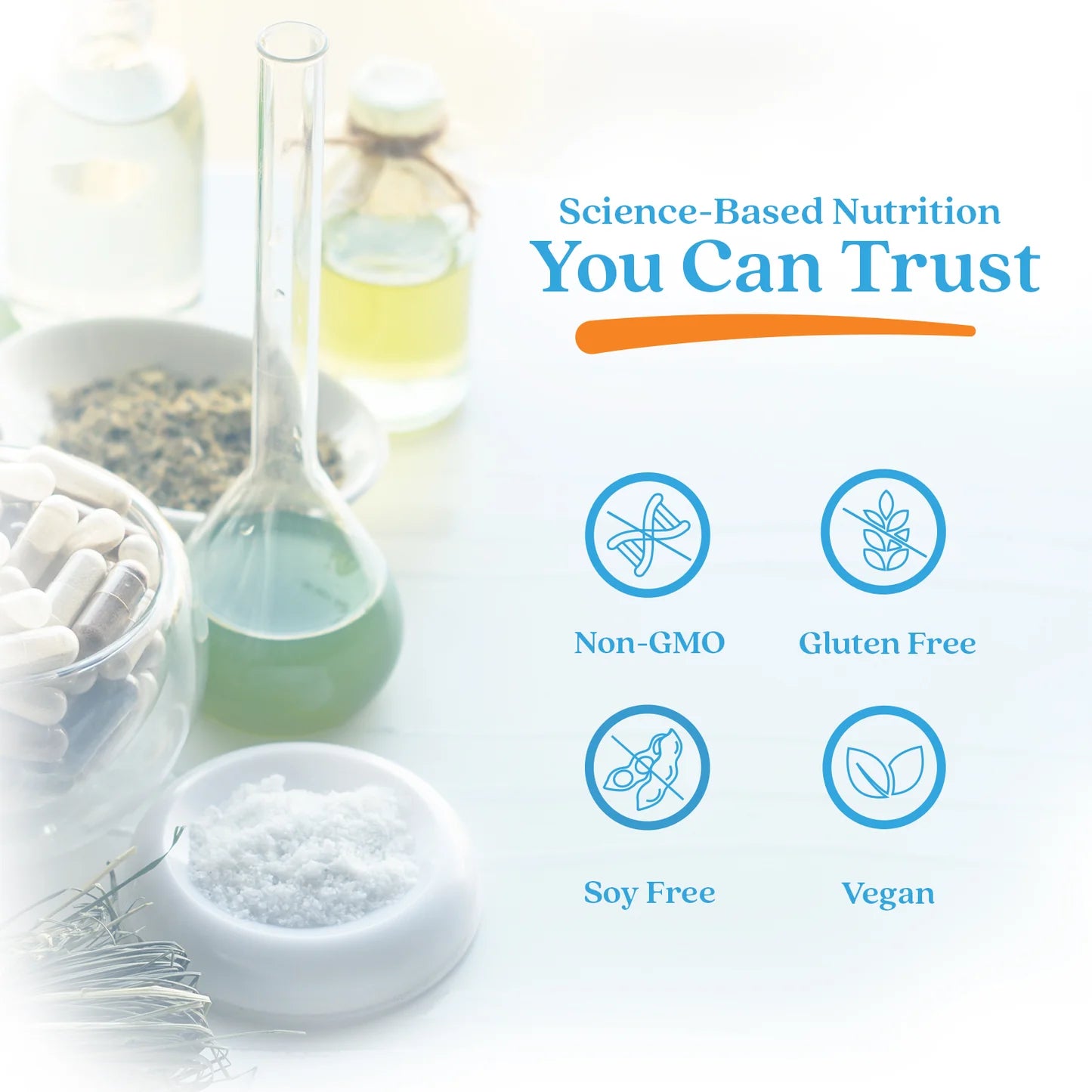 Fisetine en Novusetin™ met wetenschap gebaseerde voeding, niet-GMO, glutenvrij, sojavrij en vegan.