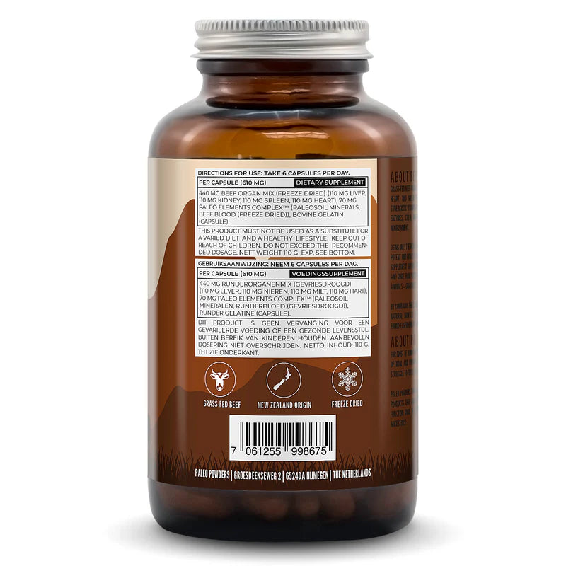 Runder orgaan mix ingrediënten 180 capsules