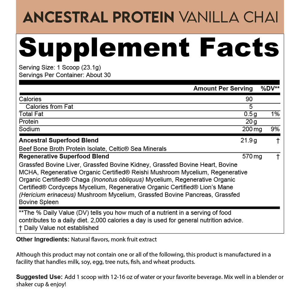 Ancestral Protein Powder - Grass-Fed - Vanilla Chai - 689 grams