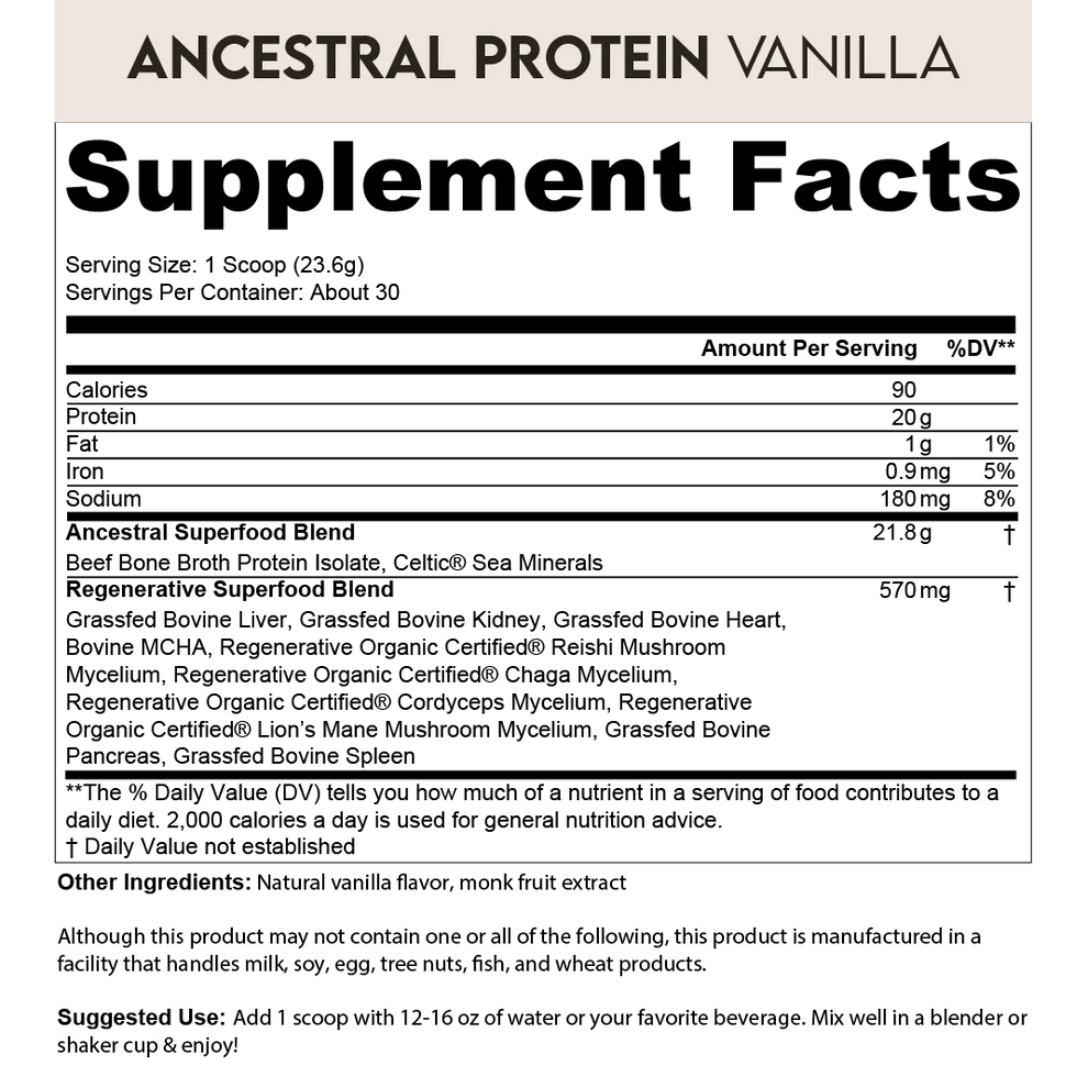 Ancestral Protein Powder - Grass Fed - Vanilla - 711 grams