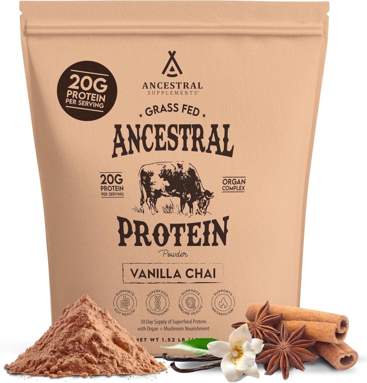 Ancestral Protein Powder - Grass-Fed - Vanilla Chai - 689 grams