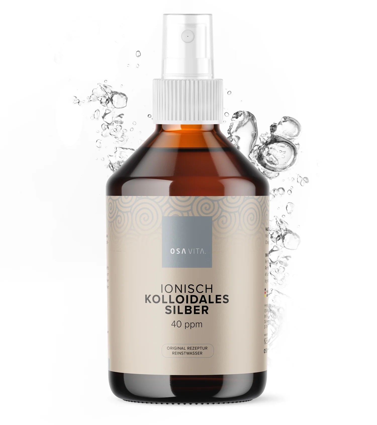 Colloïdaal zilver 40 ppm in een sprayfles, ideaal voor uitwendig gebruik en veelzijdige toepassingen.